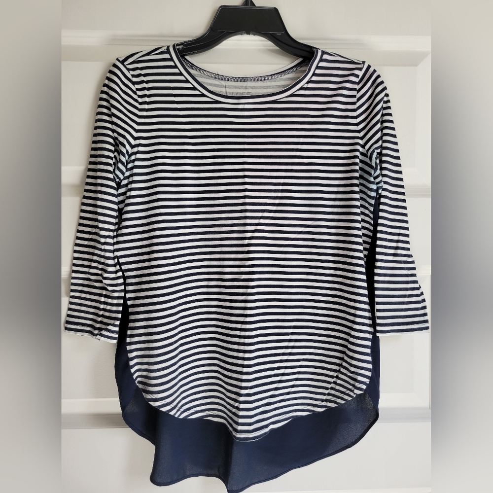 Loft Outlet navy and white mixed-media shirt
